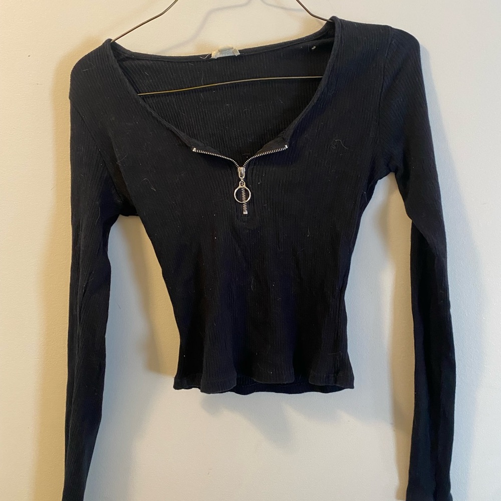 Garage Black Fitted Crop Blouse with Zipper